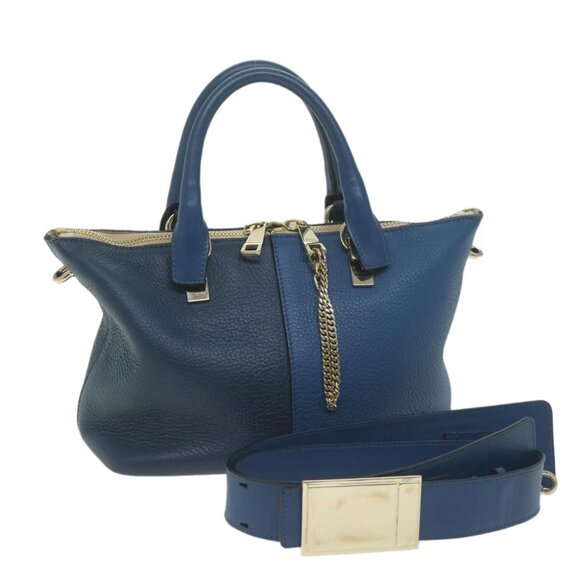 Chloe Bailey Hand Bag Leather 2way Blue 01155765 9 Auth 64347V - Picture 1 of 15